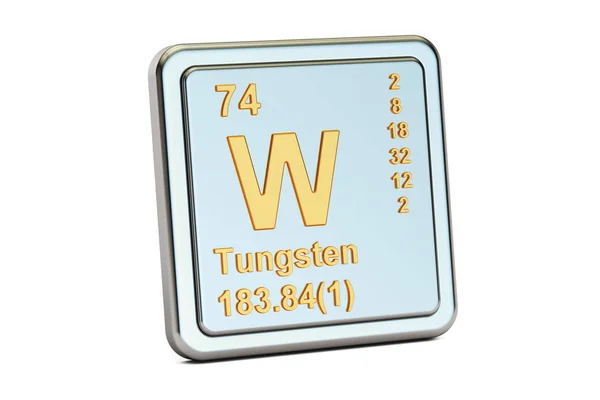 Tungsten W, volfrâmio sinal elemento químico. Renderização 3D — Fotografia de Stock