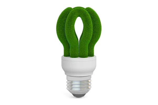 Saving lamp uit gras, eco-concept. 3D-rendering — Stockfoto