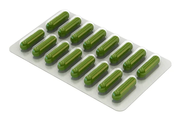 Herbal pills in the blister, 3D rendering — Stock Photo, Image