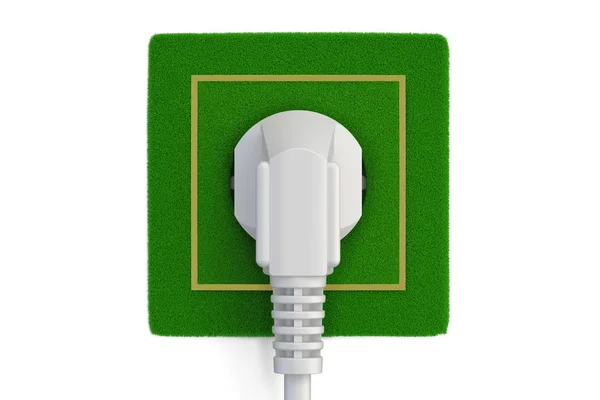Grassy electric socket with plug, green energy concept. 3D rende — Stock Photo, Image