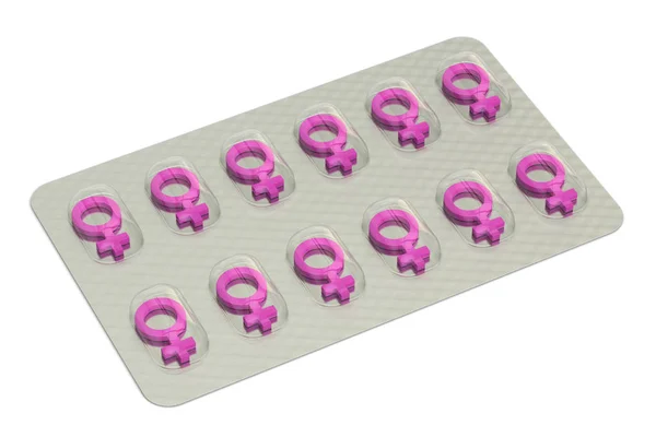 Female pills in blister, 3D rendering — Stock Photo, Image