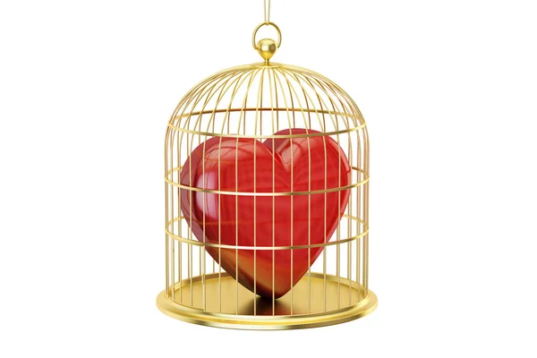 Birdcage with red heart, 3D rendering — Stock Photo, Image