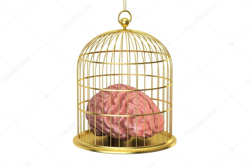 Birdcage with a brain inside, 3D rendering