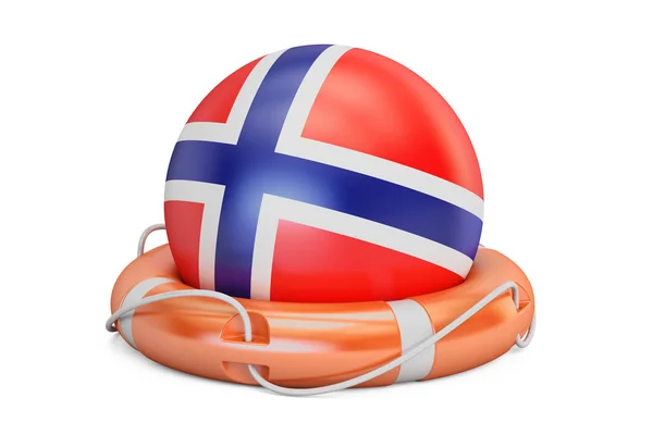 ノルウェー国旗、安全と Lifebelt ヘルプし、概念を保護します。3 d レン — ストック写真