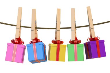 İp clothespin, tatil kavramı ile sunar. 3D render