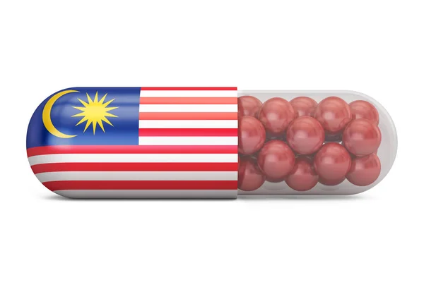 Pill capsule with Malaysia flag. Malaysian health care concept, — Stock Photo, Image