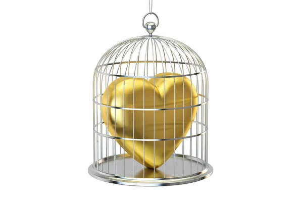 Birdcage with golden heart, 3D rendering — Stock Photo, Image