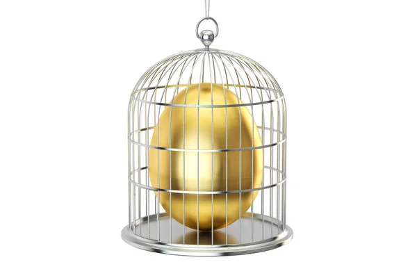 Vogelkooi met gouden ei binnen, 3D-rendering — Stockfoto