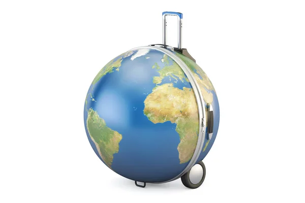 Maleta Globe, concepto de viaje. Renderizado 3D — Foto de Stock