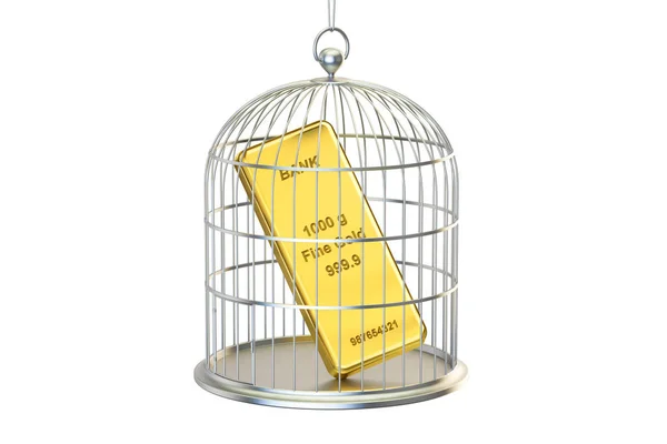 Birdcage with golden bar inside, 3D rendering — Stock Photo, Image