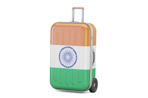 India utazik fogalom, bőrönd, indiai zászló. 3D-leképezés — Stock Fotó