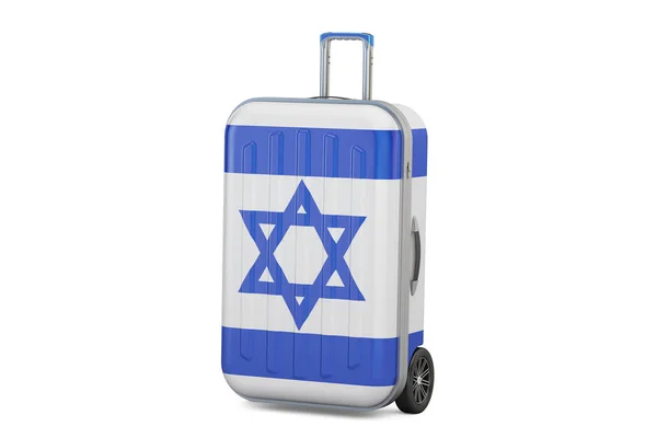 Israel resor koncept, resväska med israeliska flaggan. 3D-rendering — Stockfoto