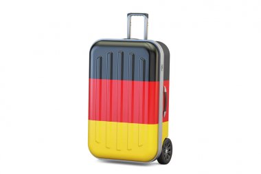 Almanya seyahat kavramı, Alman bayrağı ile bavul. 3D render