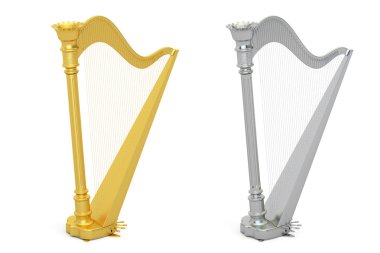 Altın ve gümüş Harps, 3d render