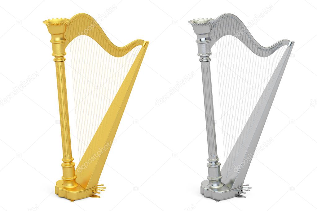 Golden and Silver Harps, 3D rendering
