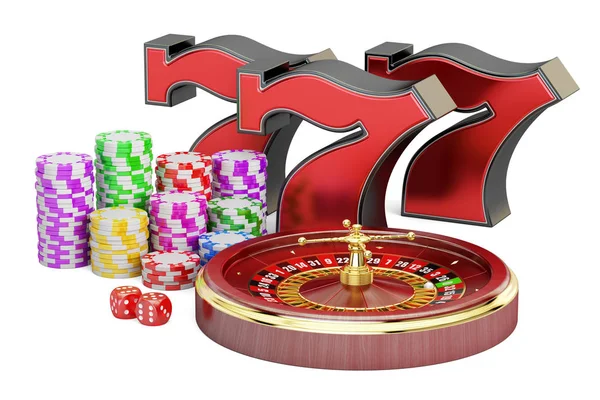 Casino, hazardní hry a jackpot koncept. 3D vykreslování — Stock fotografie