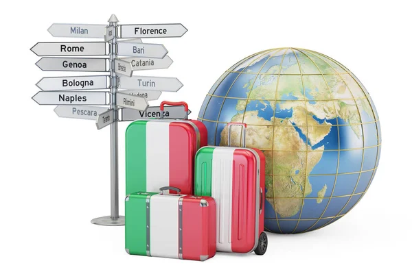 Italia concepto de viaje. Maletas con bandera italiana, letrero y — Foto de Stock