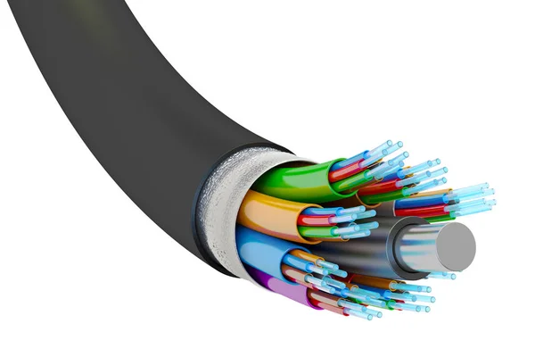 Vlákno optický kabel, vykreslování 3d objektů — Stock fotografie