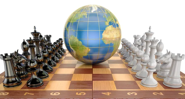 Global tactical and strategy concept, world globe with chess pie Stock Photo