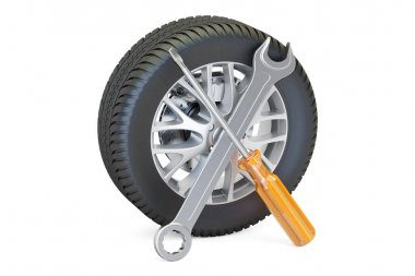 araba tekerlek araçlarıyla, hizmet otomatik olarak ve kavram onarmak. 3D render