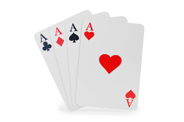 Four aces closeup, 3D rendering
