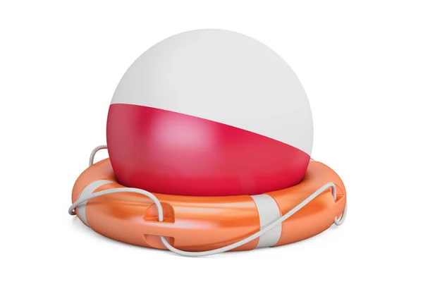 ポーランド フラグは、安全な Lifebelt ヘルプし、概念を保護します。3 d 日時 — ストック写真