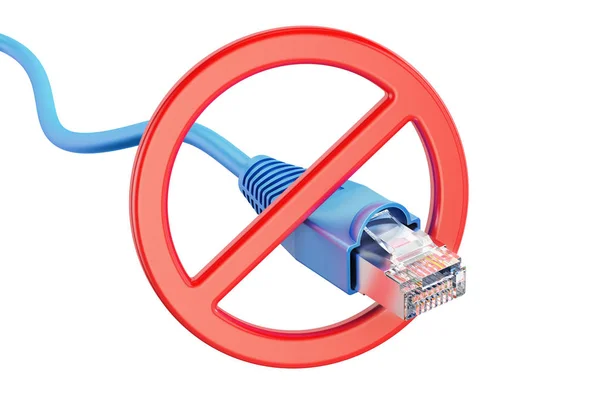 Forbidden sign with network computer cable, 3D rendering — Stock Photo, Image