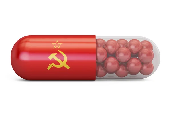 ソビエト連邦の国旗と錠剤カプセル。ソ連の医療コンセプト、3 — ストック写真