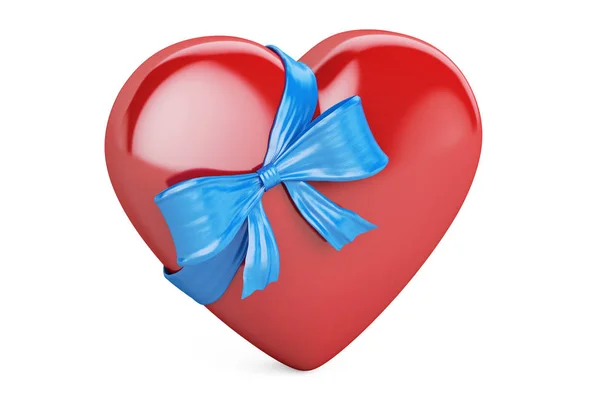 Aftelkalender voor Valentijnsdag-concept. Rood hart met boog en lint, 3D-rende — Stockfoto