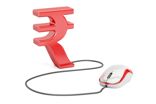 Rupee symbol with computer mouse. Make money online concept, 3D — Stock Photo, Image