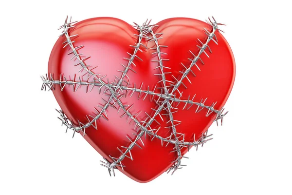 Red heart with barbed wire, 3D rendering — Stock Photo, Image