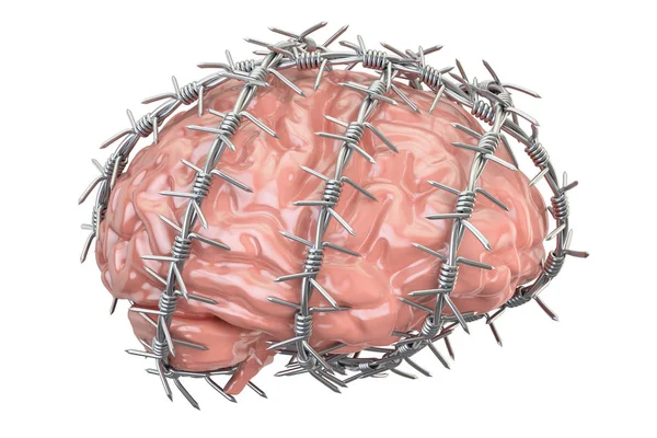 Cerveau humain avec fil barbelé. Liberté de pensée interdiction con — Photo