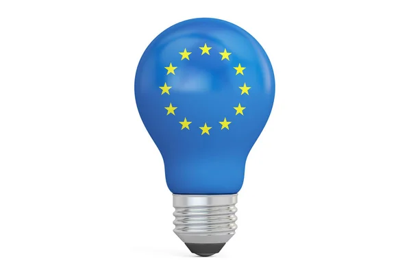 Lâmpada com bandeira da União Europeia, renderização 3D — Fotografia de Stock