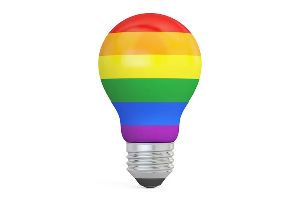 灯泡与彩虹旗，3d 渲染 — 图库照片