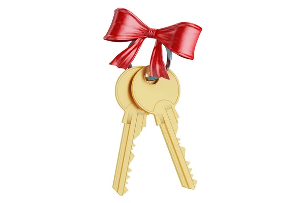 Golden keys with red bow, 3D rendering — Stock Photo, Image