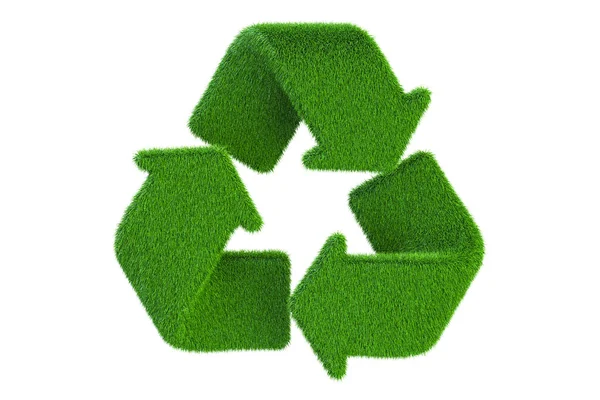 Grasbewachsenes Recycling-Symbol, 3D-Rendering — Stockfoto