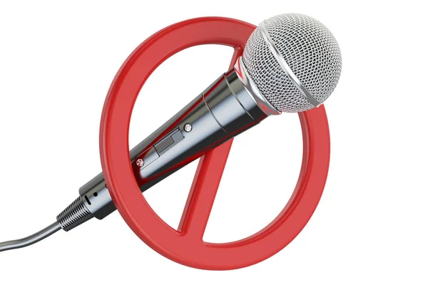 Yasak sembolü, 3d render ile mikrofon — Stok fotoğraf