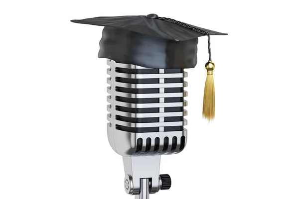 Ρετρό μικρόφωνο με καπάκι αποφοίτηση, 3d rendering — Φωτογραφία Αρχείου