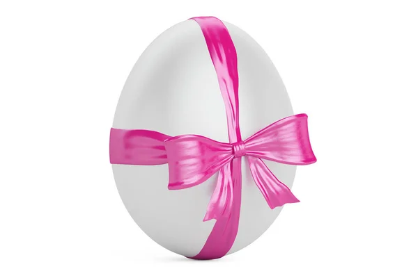 Jajko z różową kokardką i wstążki, koncepcja prezent. renderowania 3D — Zdjęcie stockowe