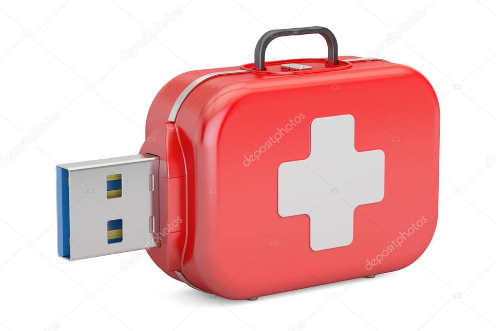 USB flash drive service, recovery and first aid concept. 3D rend