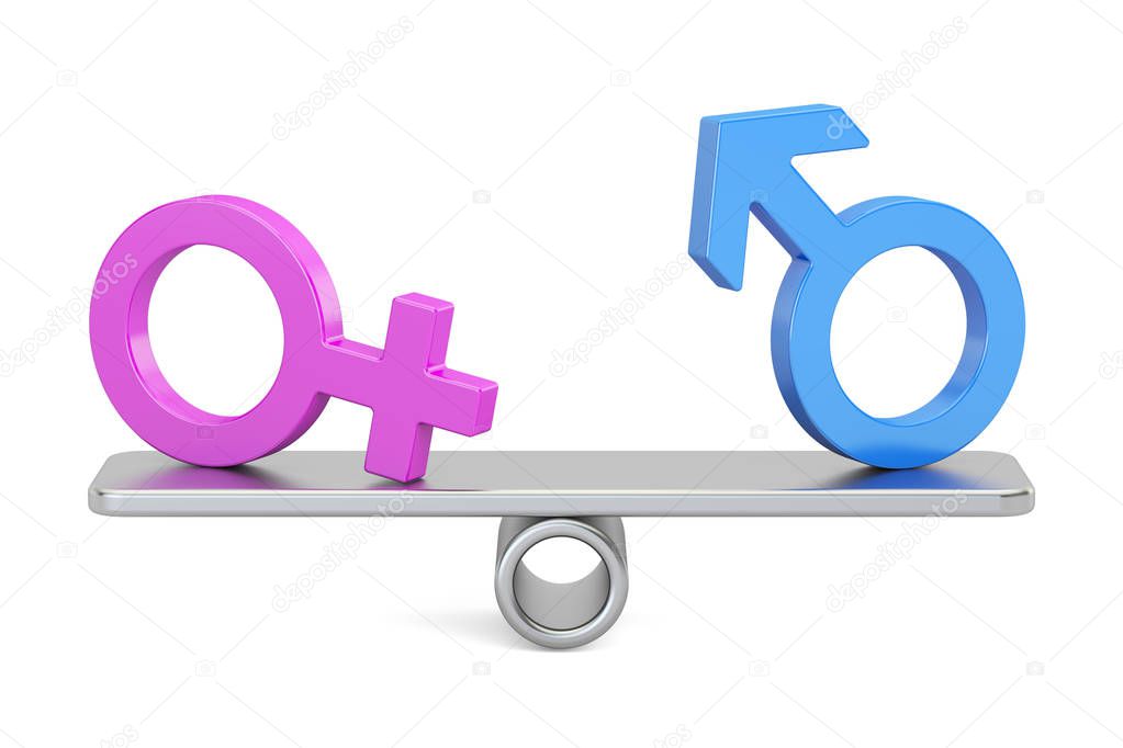 balance concept, seesaw with gender symbols, 3D rendering 