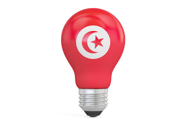 Light bulb with Tunisia flag, 3D rendering