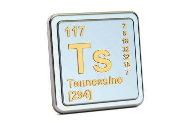 Tennessine Ts, kimyasal element işareti. 3D render