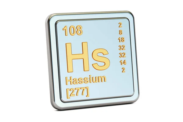 Hs: Hassium, Znak pierwiastka chemicznego. renderowania 3D — Zdjęcie stockowe