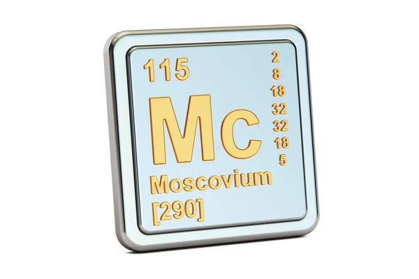 Moscovium Mc, sinal de elemento químico. Renderização 3D — Fotografia de Stock
