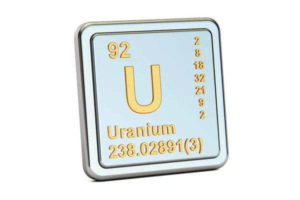 U de uranio, signo de elemento químico. Renderizado 3D — Foto de Stock