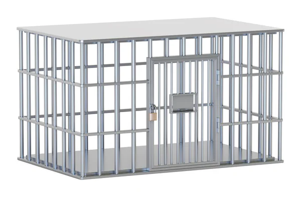 Порожня сталева клітка, тюремна клітина. 3D візуалізація — стокове фото