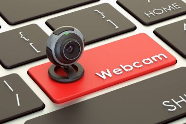 Internet iletişim kavramı, webcam üstünde klavye düğme. 3D re