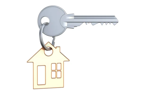 Home key with keychain, 3D rendering — Stock Photo, Image