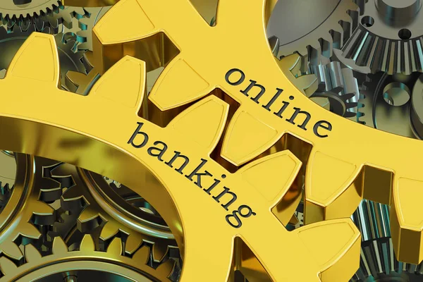 Online Banking έννοια στα γρανάζια, 3d rendering — Φωτογραφία Αρχείου